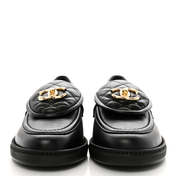 CHANEL Lambskin Quilted CC Turnlock Loafers 37.5 Black