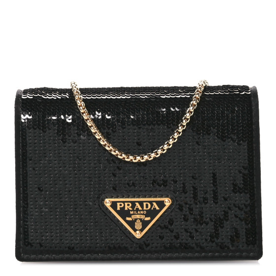 PRADA Paillettes Sequin Metal Triangle Logo Card Holder With