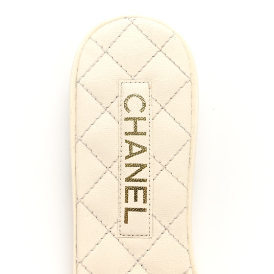 CHANEL Lambskin Quilted CC Turnlock Sandals 38.5 Ivory