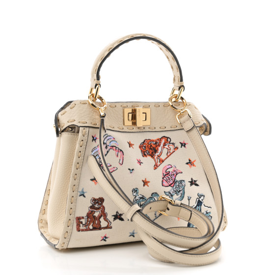 FENDI Canvas Cuoio Romano Selleria Astrology Mini Peekaboo