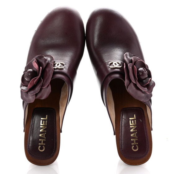CHANEL Calfskin Camellia Clogs 40 Dark Purple 1654061