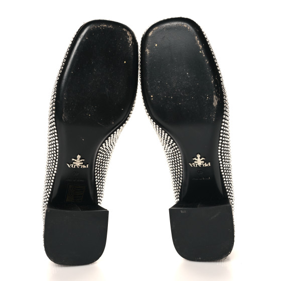 PRADA Satin Crystal Metal Triangle Logo 45mm Block Heel