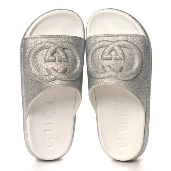 【GUCCI 】Miami GG Glitter Rubber Slide Slippers SILVER s-l400.jpg