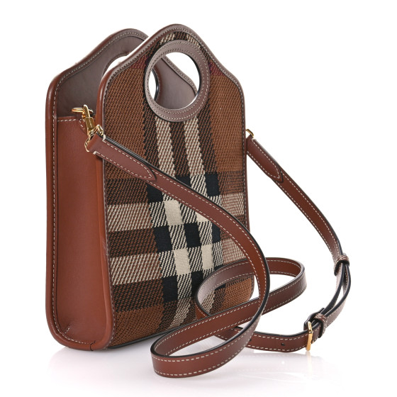 BURBERRY Smooth Calfskin Canvas Check Mini Pocket Bag Dark