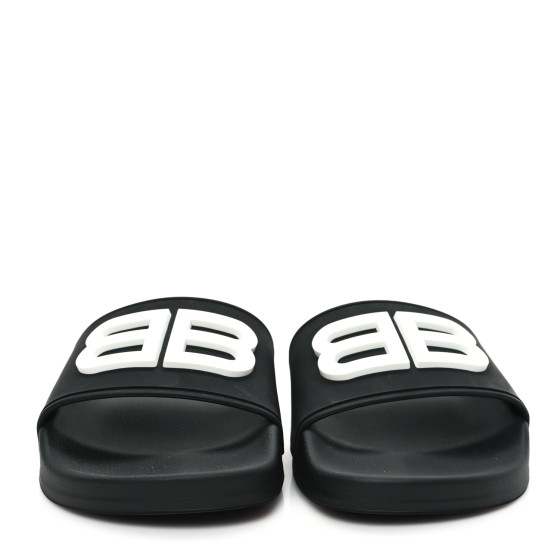 サンダル・ミュール BALENCIAGA Slippers and Clogs Women Rubber Black/White BALENCIAGA Rubber Womens BB Pool Slide Sandals 36 Black