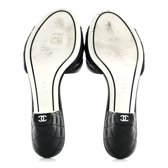 CHANEL Lambskin Quilted Textured CC Mules 38.5 Black 1656314