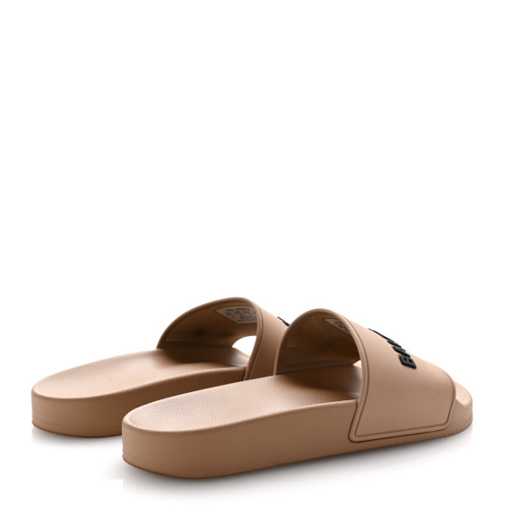 BALENCIAGA Rubber Womens Logo Pool Slide Sandals 37 Beige