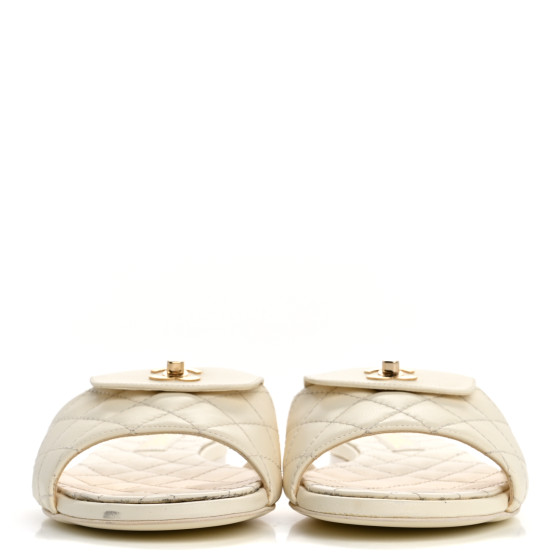 CHANEL Lambskin Quilted CC Turnlock Sandals 38.5 Ivory