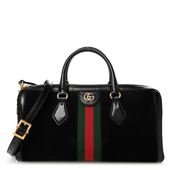 GUCCI Suede Patent GG Web Medium Ophidia Boston Black
