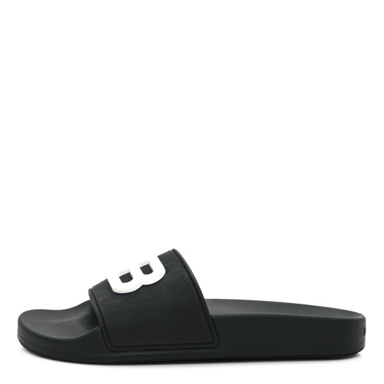 サンダル・ミュール BALENCIAGA Slippers and Clogs Women Rubber Black/White BALENCIAGA Rubber Womens BB Pool Slide Sandals 36 Black
