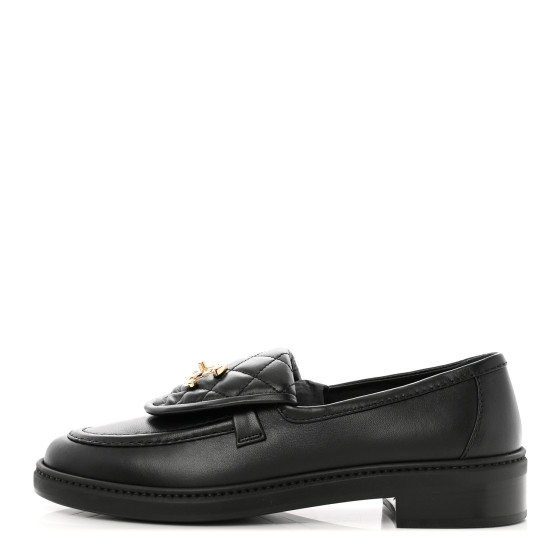 【CHANEL】希少ヴィンテージローファー黒37号 CHANEL Lambskin Quilted CC Turnlock Loafers 37.5 Black
