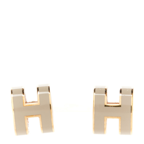 HERMES Rose Gold Lacquered Mini Pop H Earrings Marron Glace