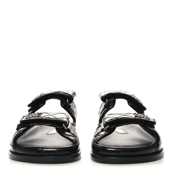 CHANEL Lambskin Quilted Velcro Dad Chain CC Slide Sandals 37