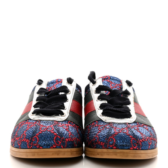 GUCCIレーザーシューズ GUCCI Lurex Calfskin Web GG Monogram Womens Falacer Sneakers