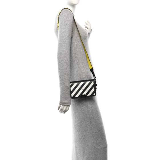 OFF-WHITE Saffiano Striped Mini Diag Binder Clip Bag Black