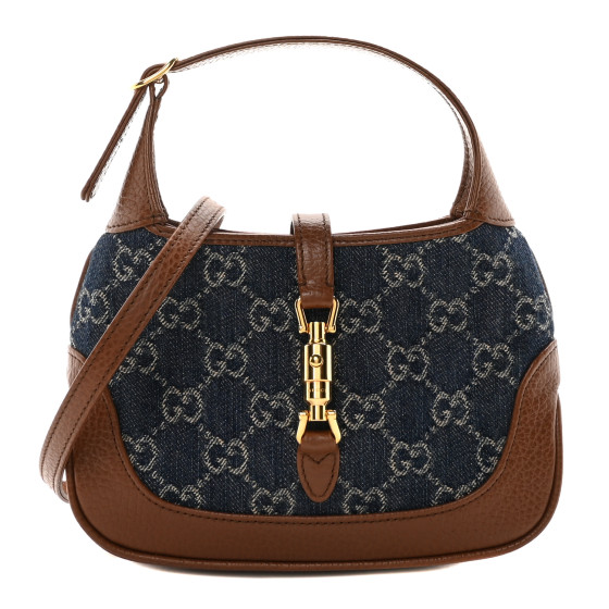 GUCCI New Denim GG Monogram Calfskin Mini Jackie 1961 Hobo