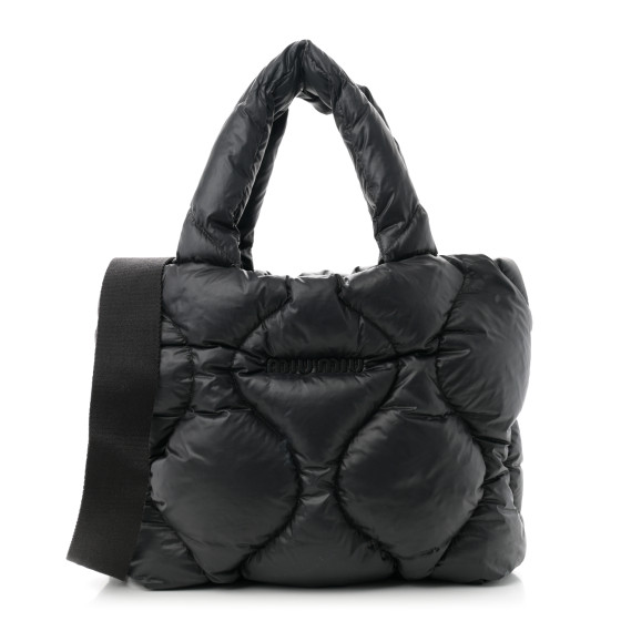 miumiu ダウントートバッグ/ナイロン 黒 MIU MIU Padded Nylon Quilted Tote Black 1653438 | FASHIONPHILE