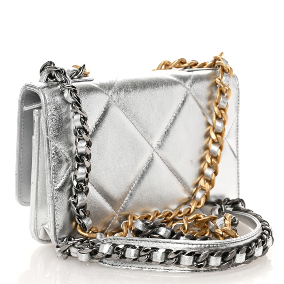CHANEL Metallic Lambskin Quilted Chanel 19 Wallet On Chain