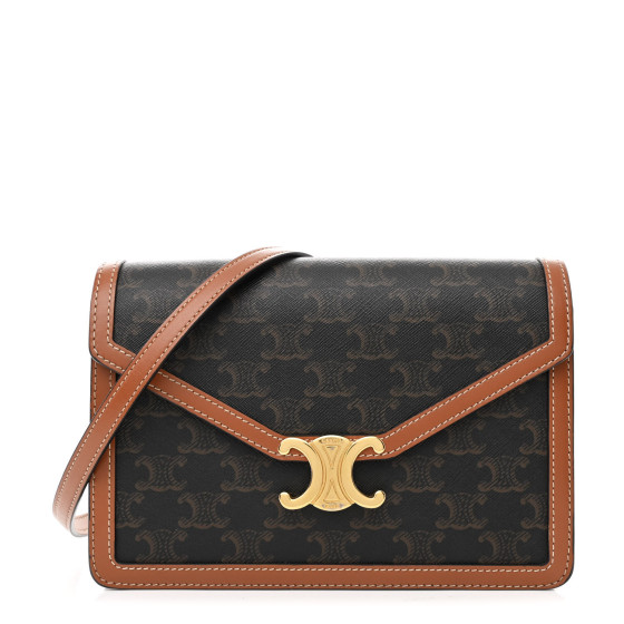 CELINE Triomphe Canvas Calfskin Enveloppe Bag Tan 1653738