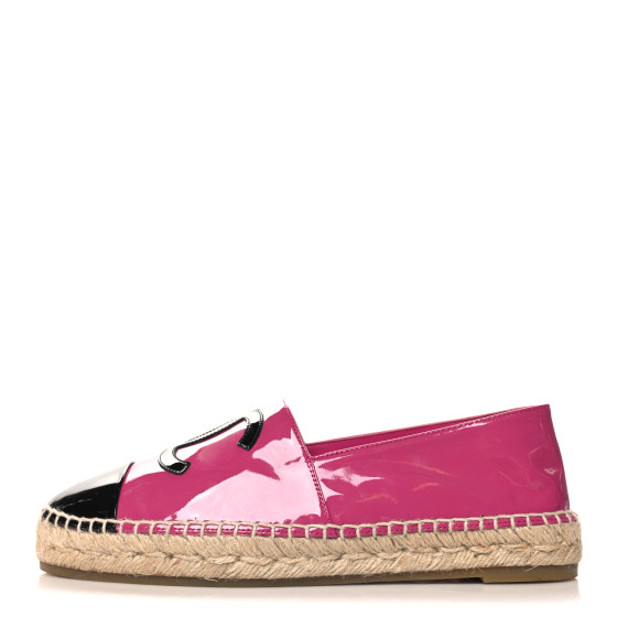 驚きの値段 Calfskin Patent CHANEL CC Black Fuchsia 41 Espadrilles 靴