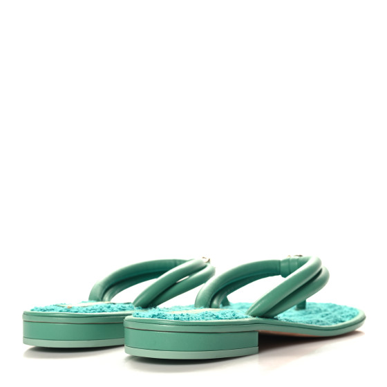 【Q-chan】 CHANEL Lambskin Terry Cloth CC Thong Sandals 39 Green