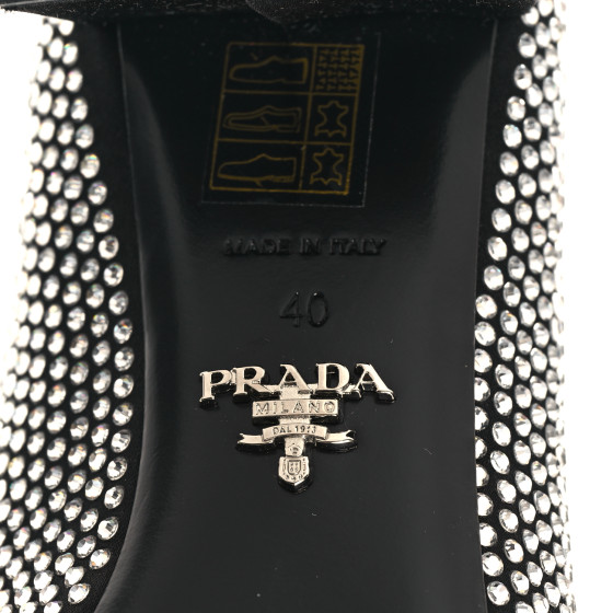 PRADA Satin Crystal Metal Triangle Logo 45mm Block Heel