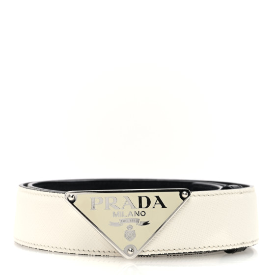 PRADA Saffiano Triangle Logo Belt 75 30 White 1651865