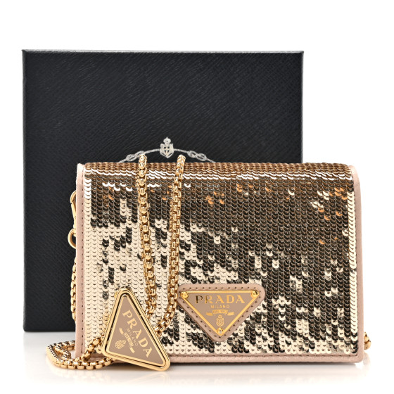 PRADA Paillettes Sequin Metal Triangle Logo Card Holder With