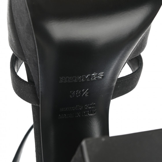 HERMES Velvet Goatskin Calas Sandals 38.5 Black 1012366