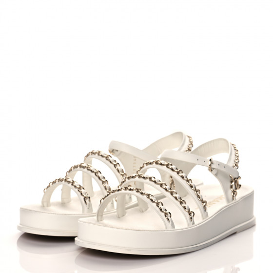 25SS【CHANEL】フェザー風 バングル CHANEL Calfskin Chain Platform Sandals 39 White 1055734