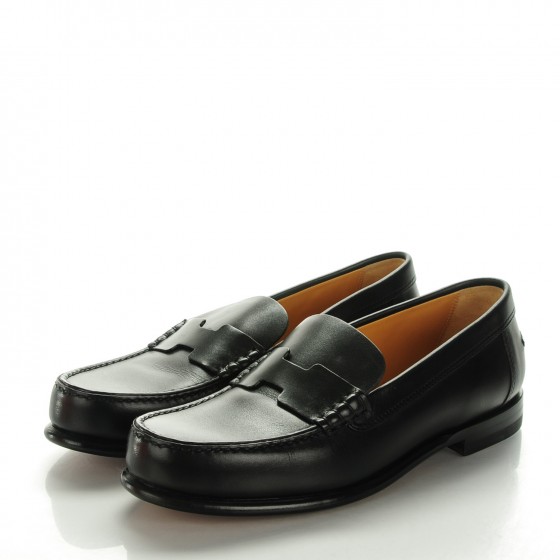 【洗練されたエレガンス】HERMES Mocassins Kennedy noir HERMES Tuscan Calfskin Kennedy Moccasin Loafers 38 Black