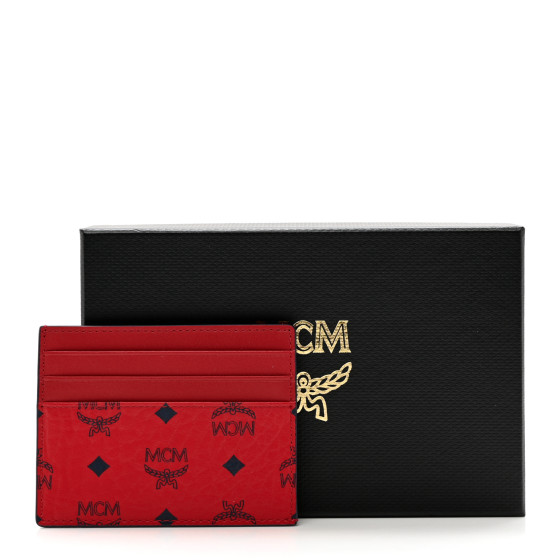 ◆mimi◆ MCM Calfskin Visetos Mini Card Case Ruby Red 1246618
