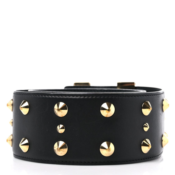 Louis Vuitton ブラック ベルト ゴールドバックル LOUIS VUITTON Calfskin LV Initiales Clous Belt 75 30 Black