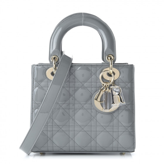 CHRISTIAN DIOR Patent Cannage Small Lady Dior Grey 682803