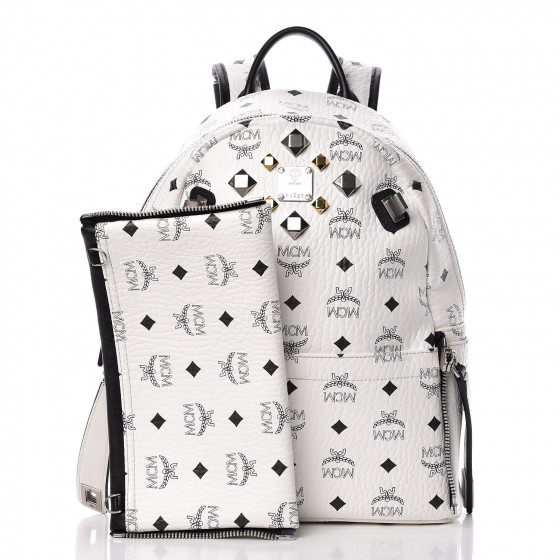 MCM Visetos Studded Small Dual Stark Backpack White 454530