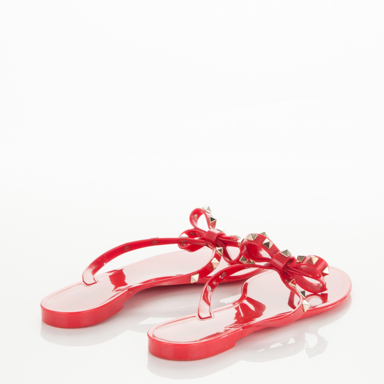 VALENTINO GARAVANI PVC Jelly Rockstud Bow Thong Sandals 40 Red 175196 FASHIONPHILE