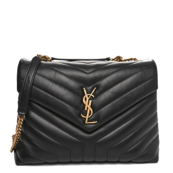 SAINT LAURENT Calfskin Y Quilted Monogram Medium Loulou Chain Satchel Black
