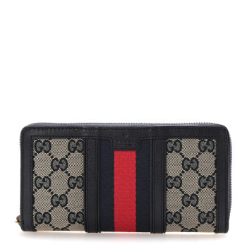 GUCCI Monogram Web Rania Zip Around Wallet Navy