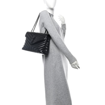 SAINT LAURENT Calfskin Y Quilted Monogram Monochrome Medium Loulou Chain Satchel Black