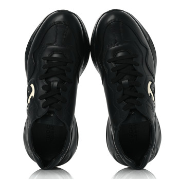 GUCCI Dali Soft Calfskin Cut Out Interlocking G Mens Rhyton Sneakers 11 Black Ivoire