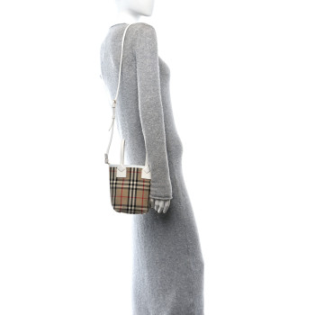 BURBERRY Cotton Calfskin Vintage Check Mini London Tote Bag White