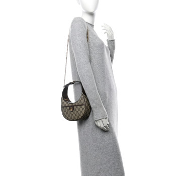 GUCCI GG Supreme Monogram Textured Calfskin Small Ophidia Shoulder Bag Beige Ebony New Acero