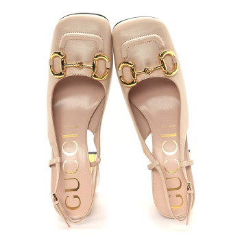 GUCCI Malaga Kid Horsebit 75mm Slingback Pumps 39.5 Skin Rose