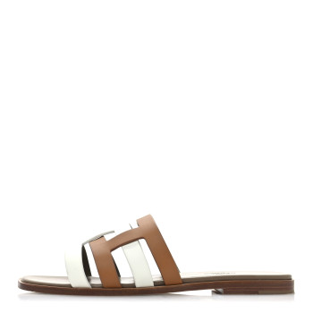 HERMES Calfskin Amore Sandals 39 White Naturel