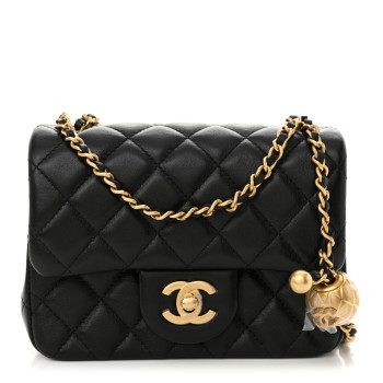 CHANEL Lambskin Quilted Mini Pearl Crush Flap Black