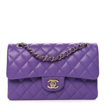 CHANEL Caviar Quilted Small Double Flap Purple