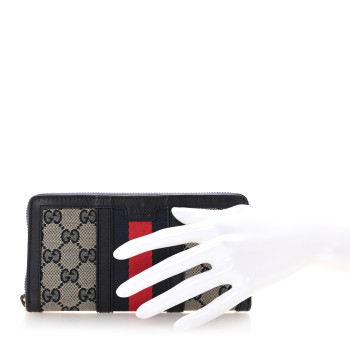 GUCCI Monogram Web Rania Zip Around Wallet Navy