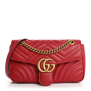 GUCCI Calfskin Matelasse Small GG Marmont Shoulder Bag Hibiscus Red