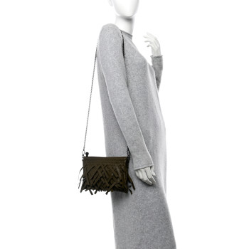 BOTTEGA VENETA Nappa Intrecciato Palio Fringe Chain Pouch Moss