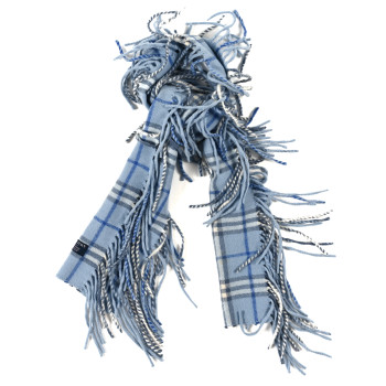 BURBERRY Cashmere Check Happy Fringe Scarf Light Blue